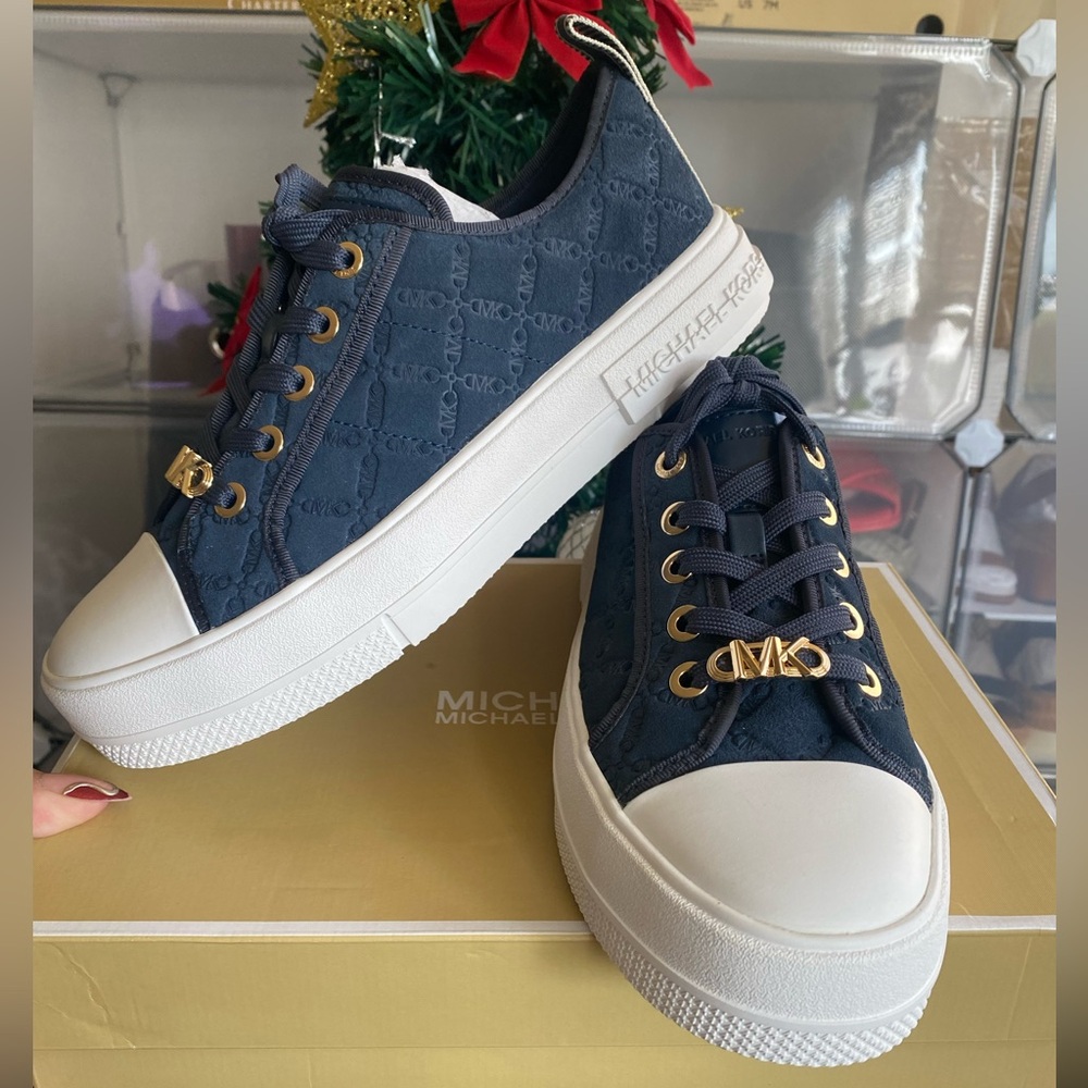 Michael Kors Evy Empire Logo Embossed Suede Sneaker